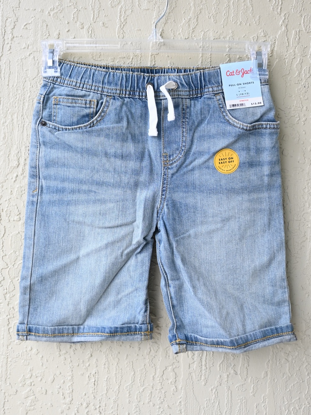 Cat & Jack Light Wash Denim Drawstring Kids Bermuda Jean Shorts